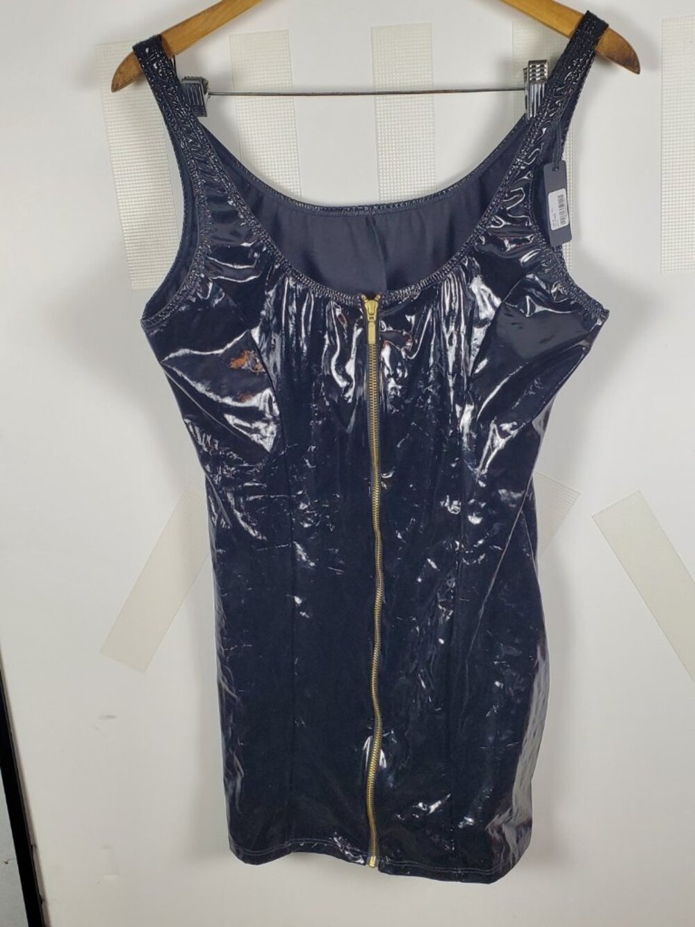 Mapale Womens Wet Look PVC Leather Mini Dress Shiny Hollow Out Party Club Dress